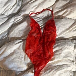 Victoria's Secret Red Lace Bodysuit